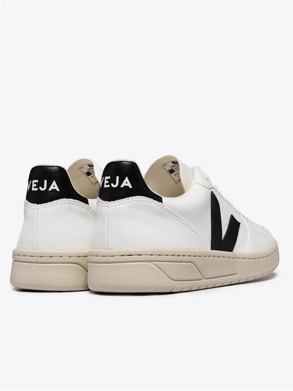 Veja V-10 Leather Sneakers — White with Black V